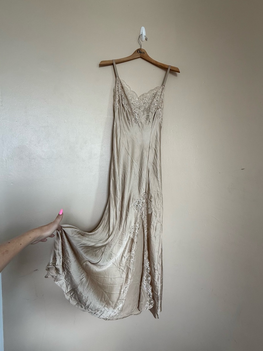 100% Silk Victoria’s Secret Vintage (1996) Lace-Trim Full Length Slip Dress